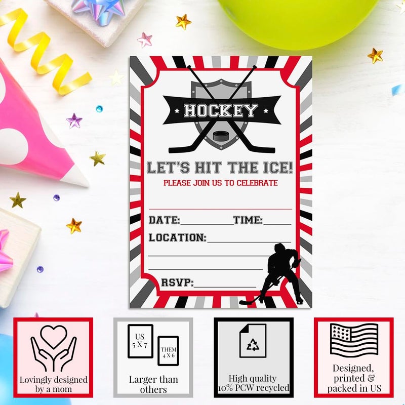 Amanda Creation Hockey Birthday Party Invitations for Boys, 20 5x7 Fill In Cards with Twenty White Envelopes by AmandaCreation - Image 3
